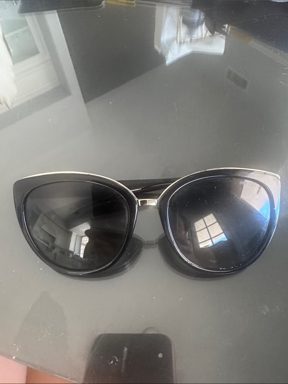 Jimmy Choo Black Cat-Eye Sunglasses with Silver Bridge